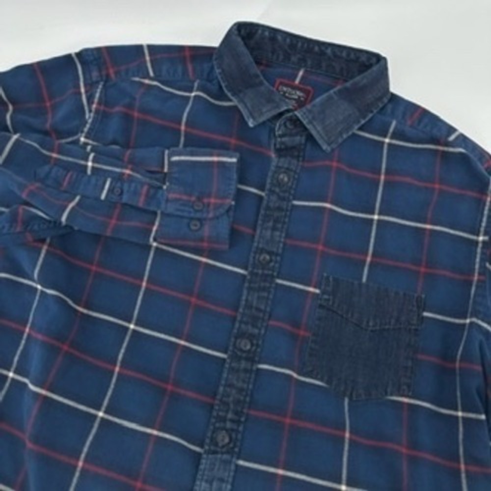 UNTUCKit Mens XL Nottingham Plaid‎ Long Sleeve Button Down Shirt Blue Red White